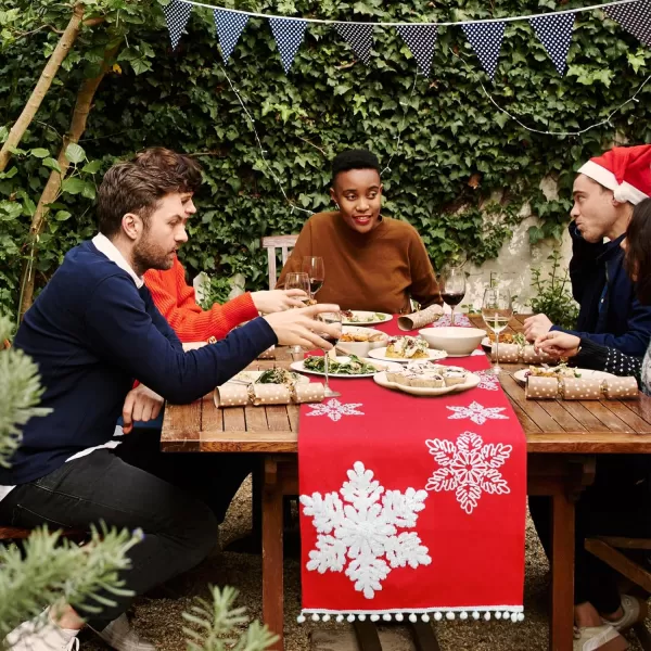 OurWarm Christmas Table Runner 72 Inches Long Red Table Runner with 3D Snowflake Christmas Runner Holiday Table Runners for Christmas Dining Table Decorations
