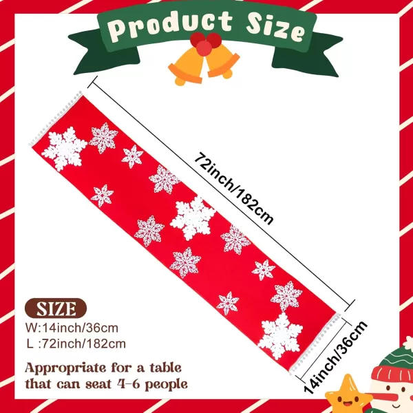 OurWarm Christmas Table Runner 72 Inches Long Red Table Runner with 3D Snowflake Christmas Runner Holiday Table Runners for Christmas Dining Table Decorations
