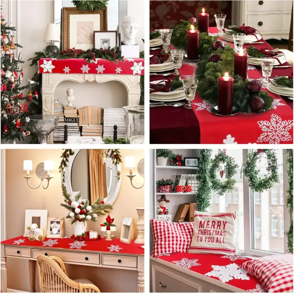 OurWarm Christmas Table Runner 72 Inches Long Red Table Runner with 3D Snowflake Christmas Runner Holiday Table Runners for Christmas Dining Table Decorations