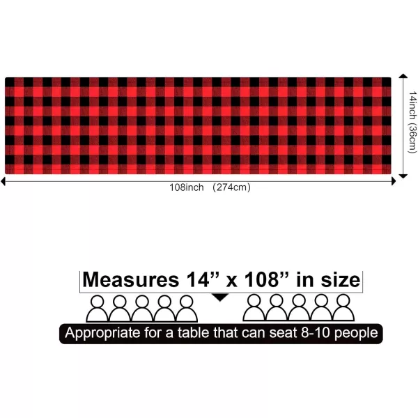 OurWarm Christmas Table Runner Cotton Burlap Buffalo Check Reversible Waterproof Red Black Plaid Table Runner for Christmas Holiday Table Decorations Birthday Party Supplies 14 x 108 Inch