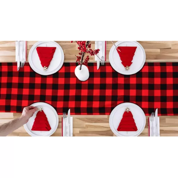 OurWarm Christmas Table Runner Cotton Burlap Buffalo Check Reversible Waterproof Red Black Plaid Table Runner for Christmas Holiday Table Decorations Birthday Party Supplies 14 x 108 Inch