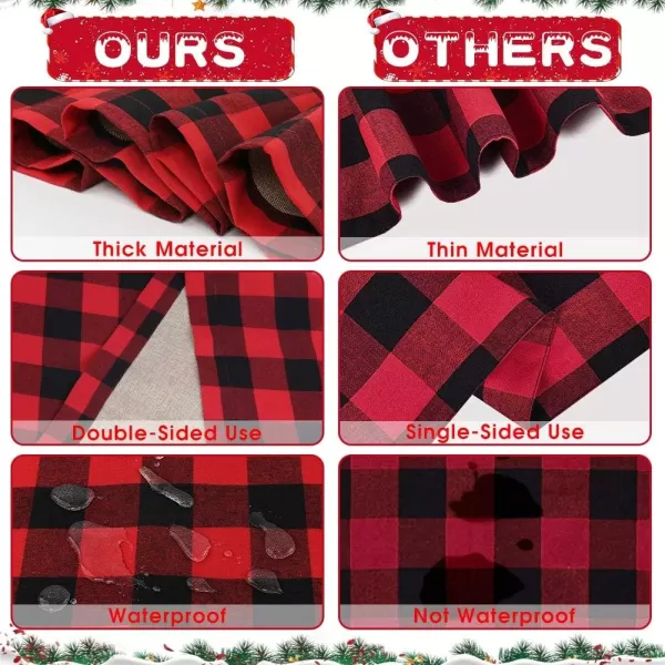 OurWarm Christmas Table Runner Cotton Burlap Buffalo Check Reversible Waterproof Red Black Plaid Table Runner for Christmas Holiday Table Decorations Birthday Party Supplies 14 x 108 Inch
