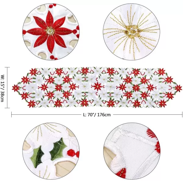 OurWarm Christmas Table Runner Flower Table Runner 72 Inches Long Poinsettia Table Runner for Christmas Dining Table Decorations1Red