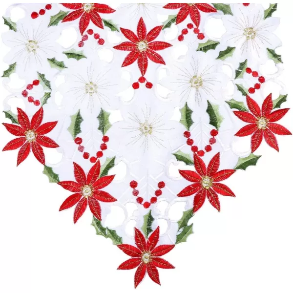 OurWarm Christmas Table Runner Flower Table Runner 72 Inches Long Poinsettia Table Runner for Christmas Dining Table Decorations1Red