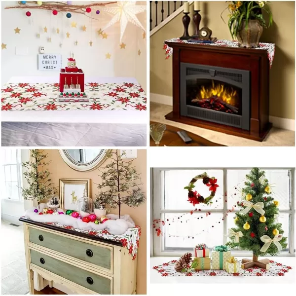 OurWarm Christmas Table Runner Flower Table Runner 72 Inches Long Poinsettia Table Runner for Christmas Dining Table Decorations1Red