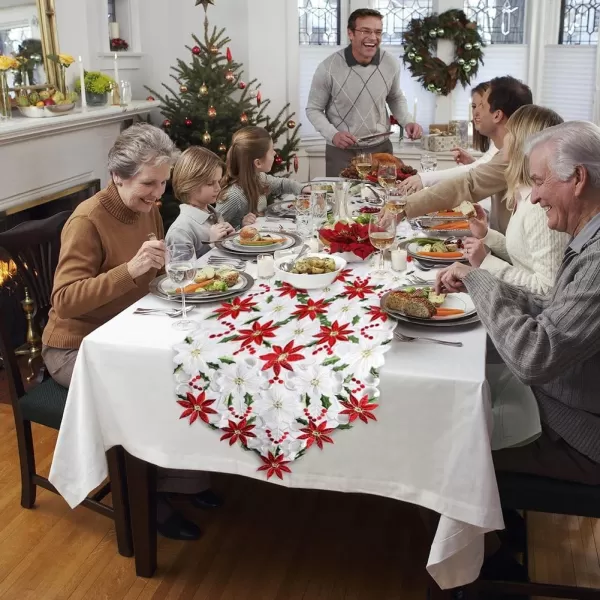 OurWarm Christmas Table Runner Flower Table Runner 72 Inches Long Poinsettia Table Runner for Christmas Dining Table Decorations1Red