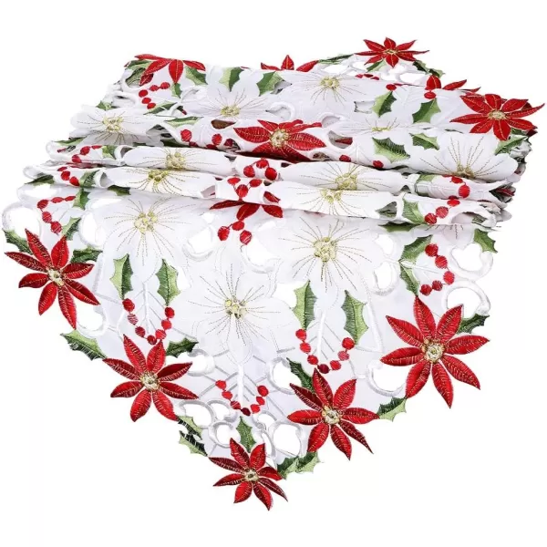 OurWarm Christmas Table Runner Flower Table Runner 72 Inches Long Poinsettia Table Runner for Christmas Dining Table Decorations1Red