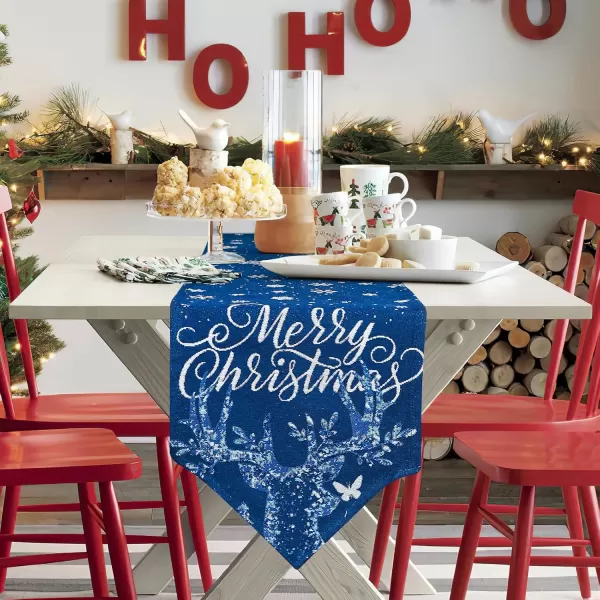 OurWarm Christmas Table Runner Flower Table Runner 72 Inches Long Poinsettia Table Runner for Christmas Dining Table DecorationsBlue