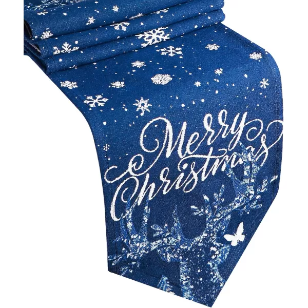 OurWarm Christmas Table Runner Flower Table Runner 72 Inches Long Poinsettia Table Runner for Christmas Dining Table DecorationsBlue