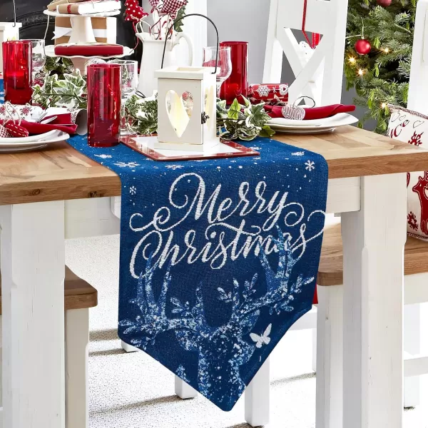 OurWarm Christmas Table Runner Flower Table Runner 72 Inches Long Poinsettia Table Runner for Christmas Dining Table DecorationsBlue
