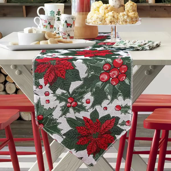 OurWarm Christmas Table Runner Flower Table Runner 72 Inches Long Poinsettia Table Runner for Christmas Dining Table DecorationsRed and Green