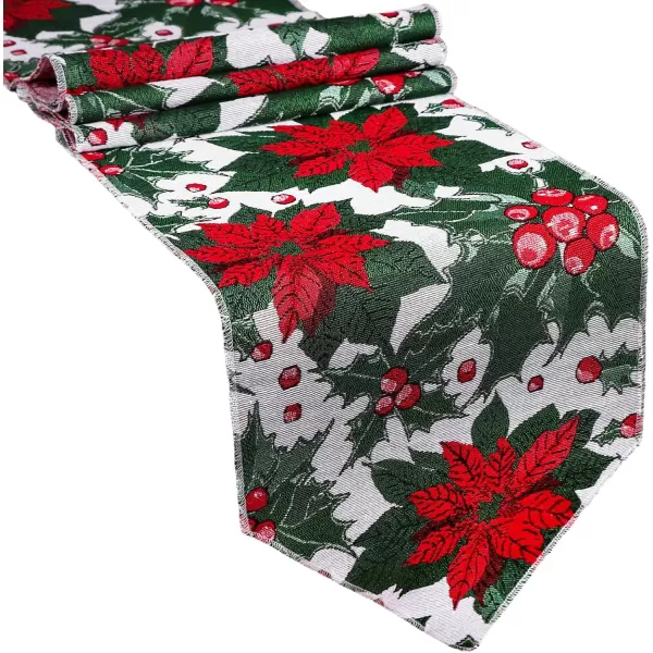 OurWarm Christmas Table Runner Flower Table Runner 72 Inches Long Poinsettia Table Runner for Christmas Dining Table DecorationsRed and Green