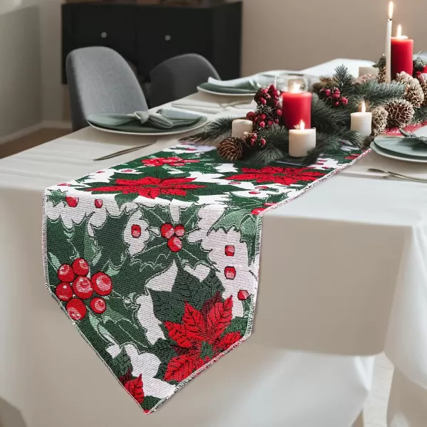 OurWarm Christmas Table Runner Flower Table Runner 72 Inches Long Poinsettia Table Runner for Christmas Dining Table DecorationsRed and Green