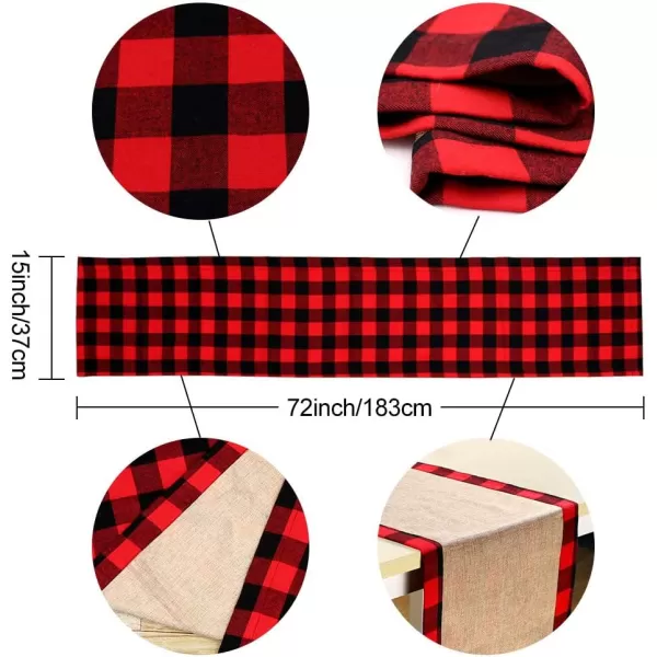 OurWarm Christmas Table Runner Red Black Cotton Buffalo Check Plaid and Burlap Double Sided Table Runner for Holiday Winter Home Decorations 14 x 72 Inch