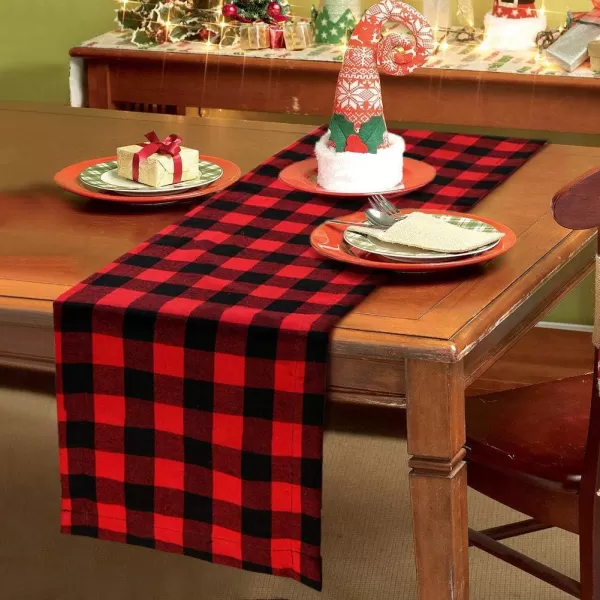 OurWarm Christmas Table Runner Red Black Cotton Buffalo Check Plaid and Burlap Double Sided Table Runner for Holiday Winter Home Decorations 14 x 72 Inch