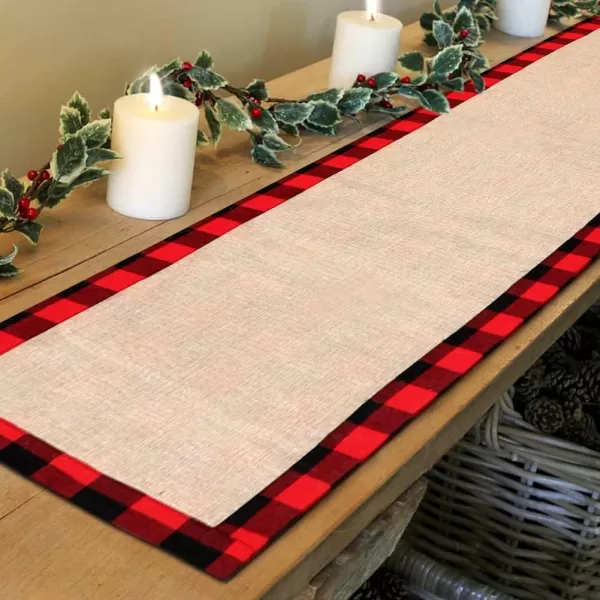 OurWarm Christmas Table Runner Red Black Cotton Buffalo Check Plaid and Burlap Double Sided Table Runner for Holiday Winter Home Decorations 14 x 72 Inch