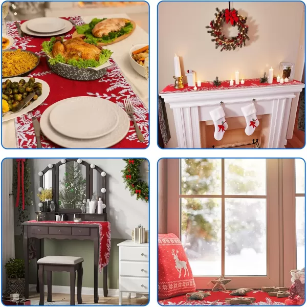 OurWarm Christmas Table Runner Red Table Runner Linen Holiday Table Runners 72 Inches Long Holly Leaf Christmas Runner for Table Dining Kitchen Party Christmas Decorations Indoor Home Decor