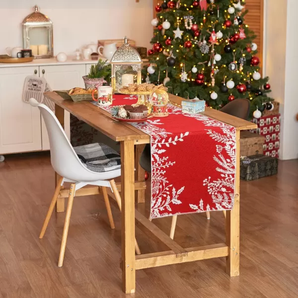OurWarm Christmas Table Runner Red Table Runner Linen Holiday Table Runners 72 Inches Long Holly Leaf Christmas Runner for Table Dining Kitchen Party Christmas Decorations Indoor Home Decor