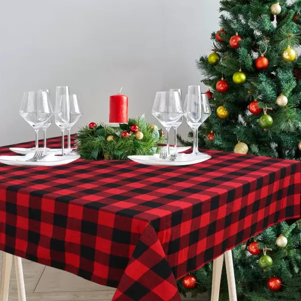 OurWarm Christmas Tablecloth Rectangle 60 x 84 Buffalo Plaid Tablecloth Rectangle 100 Cotton Waterproof Black and Red Checkered Tablecloth for Dining Table Buffet Party and Christmas Table Decor