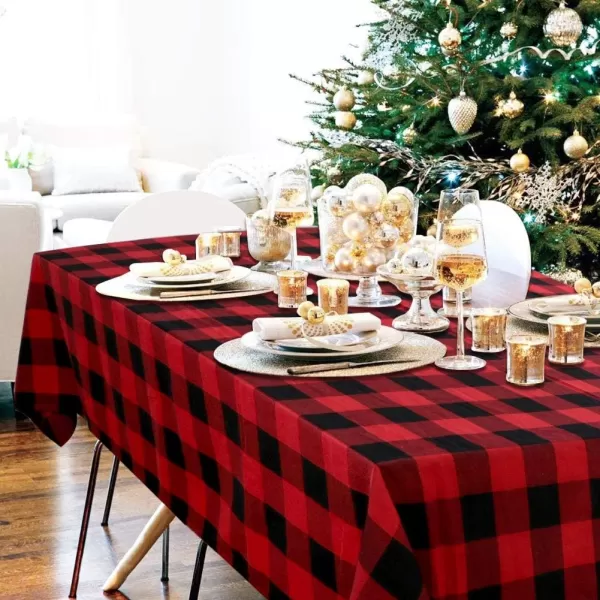 OurWarm Christmas Tablecloth Rectangle 60 x 84 Buffalo Plaid Tablecloth Rectangle 100 Cotton Waterproof Black and Red Checkered Tablecloth for Dining Table Buffet Party and Christmas Table Decor