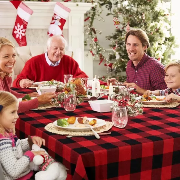 OurWarm Christmas Tablecloth Rectangle Buffalo Plaid Tablecloth 60 x 84 Inches with 100 Cotton Waterproof Red and Black Checkered Tablecloth for Christmas Table Decor