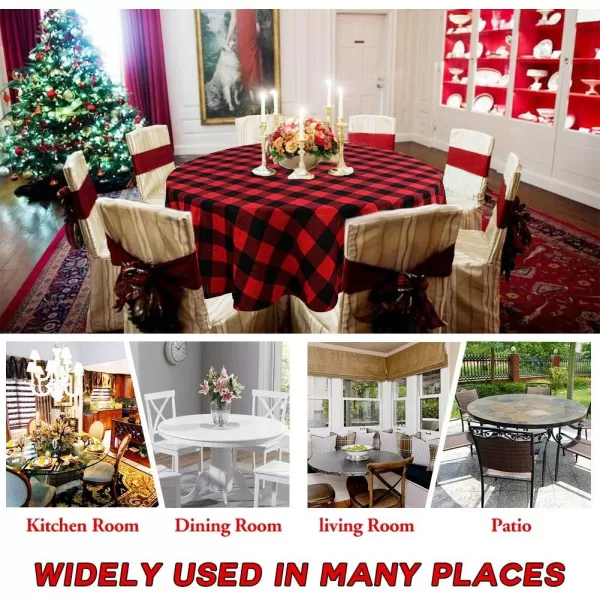 OurWarm Christmas Tablecloth Round Buffalo Plaid Tablecloth 70 x 70 Inches with 100 Cotton Waterproof Red and Black Checkered Tablecloth for Christmas Table Decor