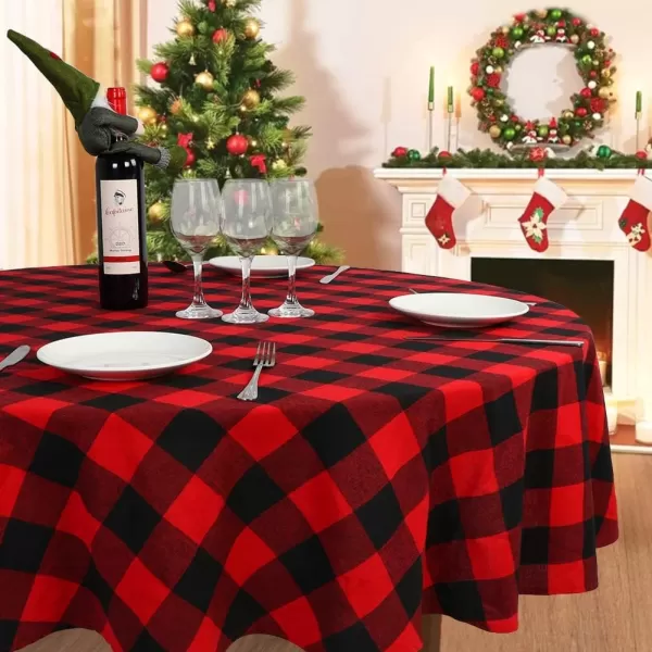 OurWarm Christmas Tablecloth Round Buffalo Plaid Tablecloth 70 x 70 Inches with 100 Cotton Waterproof Red and Black Checkered Tablecloth for Christmas Table Decor
