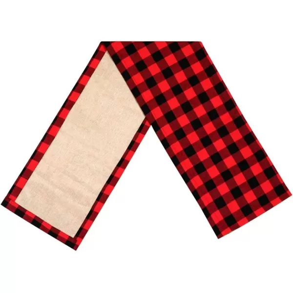 OurWarm Cotton Burlap Buffalo Plaid Table Runner Christmas Reversible Red and Black Checkered Table Runners for Holiday Christmas Table Decorations 14 x 72 Inch