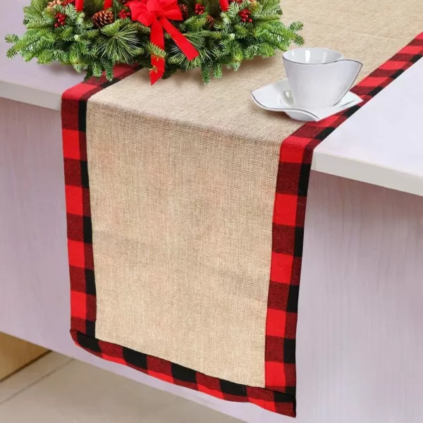 OurWarm Cotton Burlap Buffalo Plaid Table Runner Christmas Reversible Red and Black Checkered Table Runners for Holiday Christmas Table Decorations 14 x 72 Inch