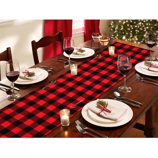 OurWarm Cotton Burlap Buffalo Plaid Table Runner Christmas Reversible Red and Black Checkered Table Runners for Holiday Christmas Table Decorations 14 x 72 Inch