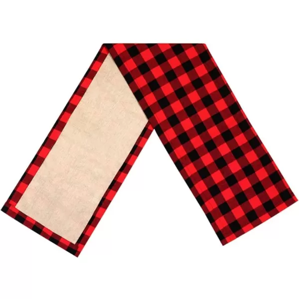 OurWarm Cotton Burlap Buffalo Plaid Table Runner Christmas Reversible Red and Black Checkered Table Runners for Holiday Christmas Table Decorations 14 x 72 Inch