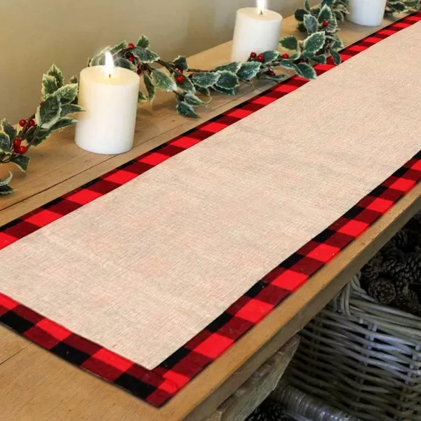 OurWarm Cotton Burlap Buffalo Plaid Table Runner Christmas Reversible Red and Black Checkered Table Runners for Holiday Christmas Table Decorations 14 x 72 Inch