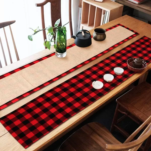 OurWarm Cotton Burlap Buffalo Plaid Table Runner Christmas Reversible Red and Black Checkered Table Runners for Holiday Christmas Table Decorations 14 x 72 Inch