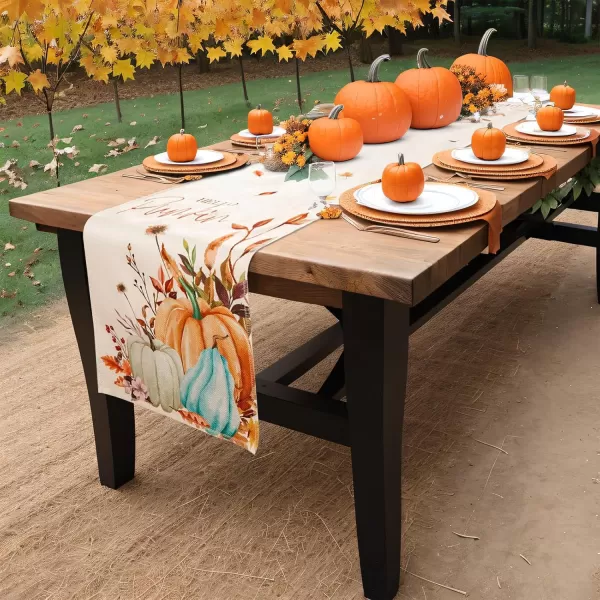 OurWarm Fall Table Runner 72 Inches Long Pumpkin Autumn Harvest Thanksgiving Table Runners Holiday Dining Room Kitchen Table Party Decorations 13 x 72 Inch