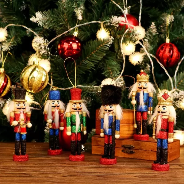 OurWarm Nutcracker Christmas Decorations 6Pcs Christmas Nutcrackers Ornaments Sparkle Nutcrackers Figures for Christmas Tree Ornaments Birthday Gift Home Party Xmas Decorations
