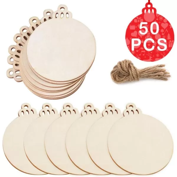 50Pcs Natural Wood Slices 35quot DIY Wooden Christmas Ornaments Unfinished Round Wood Discs for Crafts Centerpieces Holiday Hanging Decorations