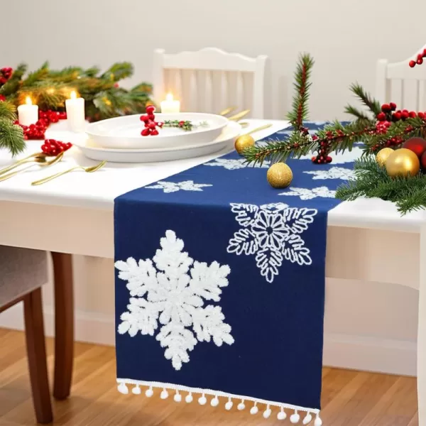 OurWarm Christmas Table Runner 72 Inches Long Blue Table Runner with 3D Snowflake Christmas Runner Holiday Table Runners for Christmas Dining Table Decorations