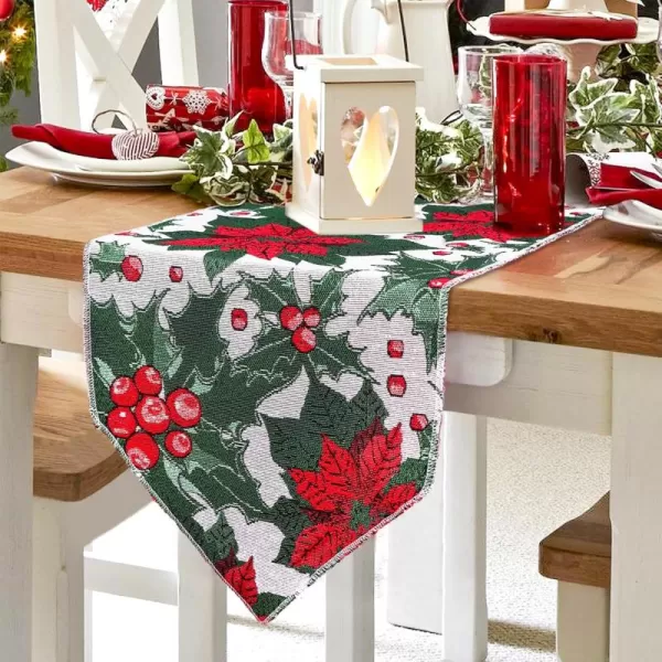 OurWarm Christmas Table Runner Flower Table Runner 72 Inches Long Poinsettia Table Runner for Christmas Dining Table DecorationsRed and Green