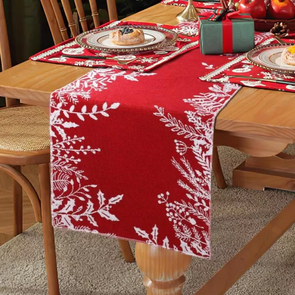 OurWarm Christmas Table Runner Red Table Runner Linen Holiday Table Runners 72 Inches Long Holly Leaf Christmas Runner for Table Dining Kitchen Party Christmas Decorations Indoor Home Decor