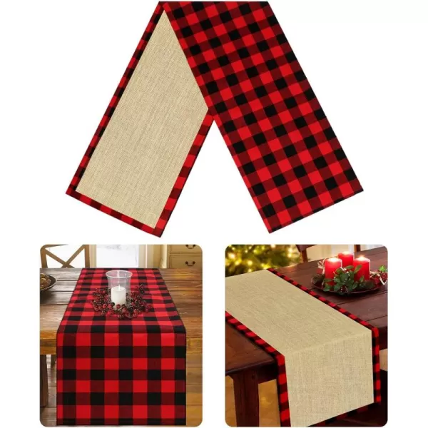 OurWarm Cotton Burlap Buffalo Plaid Table Runner Christmas Reversible Red and Black Checkered Table Runners for Holiday Christmas Table Decorations 14 x 72 Inch