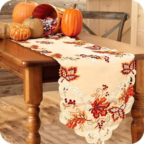 OurWarm Fall Table Runner Maple Leaves Thanksgiving Table Runner 15 x 67 Inch Embroidered Autumn Harvest Table Decor for Fall Thanksgiving Decorations