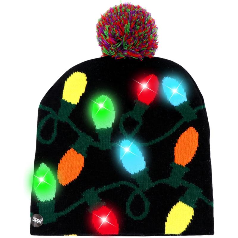 imageOurWarm LED Christmas Hat Light Up Christmas Hat Christmas Beanie 6 Colorful Lights Unisex Knitted Beanie Holiday for PartyBlack