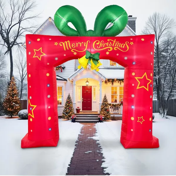 imageOurWarm 10 FT Christmas Inflatable Outdoor Decoration Giant Red Present Box Christmas Archway Inflatable Christmas Blow Ups Builtin LED Lights Christmas Inflatables Arch for Xmas Lawn Yard Garden