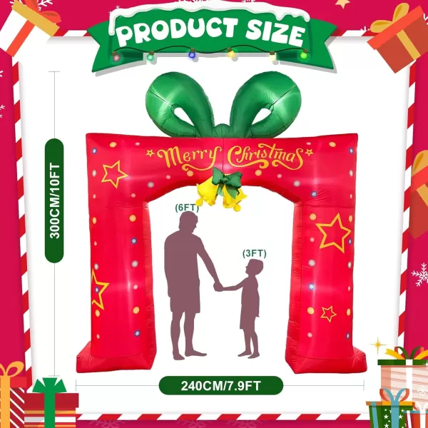 imageOurWarm 10 FT Christmas Inflatable Outdoor Decoration Giant Red Present Box Christmas Archway Inflatable Christmas Blow Ups Builtin LED Lights Christmas Inflatables Arch for Xmas Lawn Yard Garden