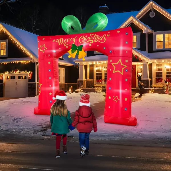 imageOurWarm 10 FT Christmas Inflatable Outdoor Decoration Giant Red Present Box Christmas Archway Inflatable Christmas Blow Ups Builtin LED Lights Christmas Inflatables Arch for Xmas Lawn Yard Garden