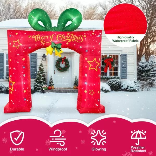 imageOurWarm 10 FT Christmas Inflatable Outdoor Decoration Giant Red Present Box Christmas Archway Inflatable Christmas Blow Ups Builtin LED Lights Christmas Inflatables Arch for Xmas Lawn Yard Garden