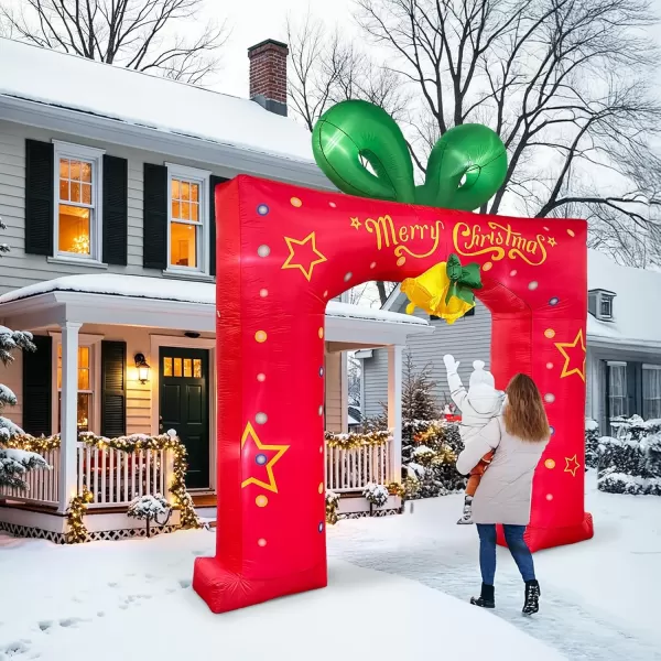 imageOurWarm 10 FT Christmas Inflatable Outdoor Decoration Giant Red Present Box Christmas Archway Inflatable Christmas Blow Ups Builtin LED Lights Christmas Inflatables Arch for Xmas Lawn Yard Garden