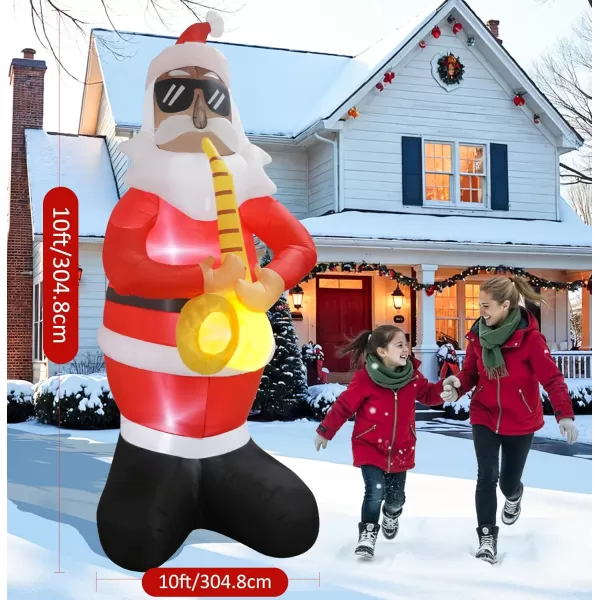 imageOurWarm 10 FT Christmas Inflatables Outdoor Decorations Black Santa Claus Plays Saxophone with LED Lights Blow Up Yard Christmas Decorations for Holiday Xmas Decor Home Outside Lawn Yard Garden PartySanta