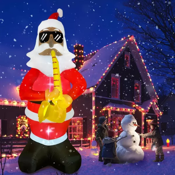imageOurWarm 10 FT Christmas Inflatables Outdoor Decorations Black Santa Claus Plays Saxophone with LED Lights Blow Up Yard Christmas Decorations for Holiday Xmas Decor Home Outside Lawn Yard Garden PartySanta