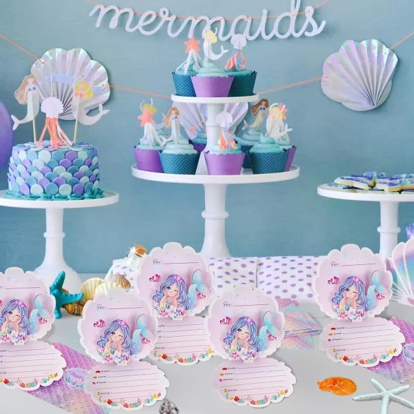 imageOurWarm 24pcs Mermaid Party Invitations 3D Pearlescent Mermaid Birthday Party Supplies with Envelopes for Kids Girls Birthday Wedding Baby Shower Pool Mermaid Themed Party Suppliespink